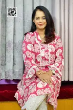 black and white color printed linen fabric tunic