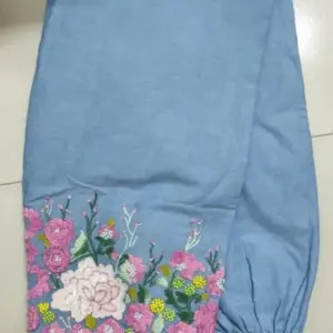riviera blue color denim chambray fabric hand embroidered pant
